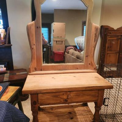 Pine Hall Table with two draws & Mirror two piece