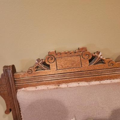 Antique Victorian EASTLAKE Walnut & Needlepoint Carved Fire Place Side Chair