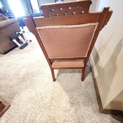 1930s Antique Needlepoint Rolling Chair Eastlake