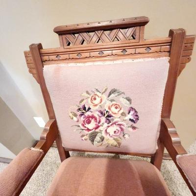 1930s Antique Needlepoint Rolling Chair Eastlake