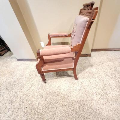1930s Antique Needlepoint Rolling Chair Eastlake