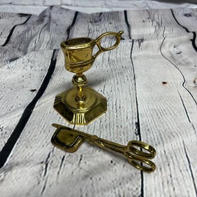 Sale Photo Thumbnail #153: This is for an antique candleholder and snuffer. Queen Anne Style. The measurements are in the pictures. This would be a great addition to a fireplace, vanity set and more. It’s rare to find both pieces to this set. Online the set goes for $250.