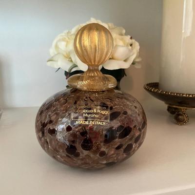 963 Brown Murano Glass Bottle with St. John Candle and Stand