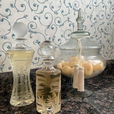 968 Three Piece Glass and Crystal Decanter Set