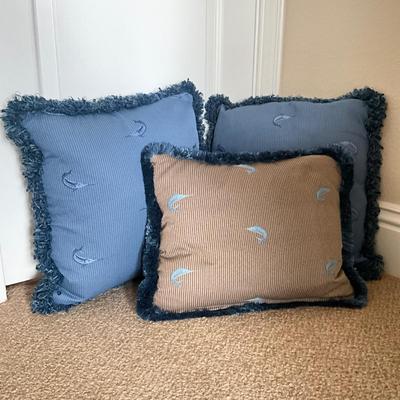 970 Set of Three Marlin Fish Embroidered Down Pillows