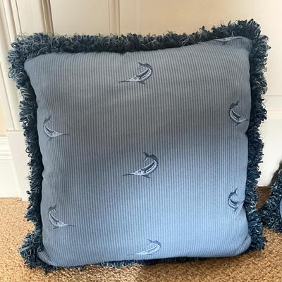 970 Set of Three Marlin Fish Embroidered Down Pillows