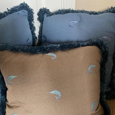 970 Set of Three Marlin Fish Embroidered Down Pillows