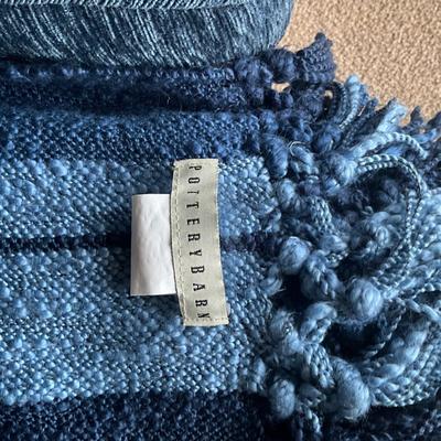 971 Pottery Barn Throw with Shell Needlepoint Pillows and Two Decorative Pillows