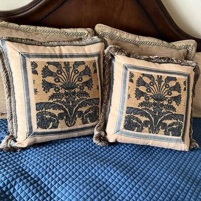 973 Set of 4 Decorative Custom Down Filled Blue Taupe Pillows