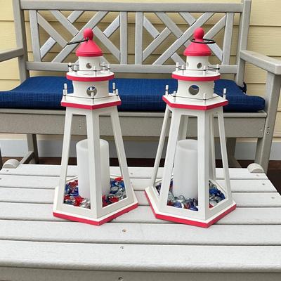 978 Pair of Lighthouse Lanterns with LED Candles