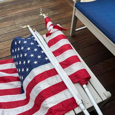 980 Set of Two 5' x 3' Nylon American Flags with 6' Poles