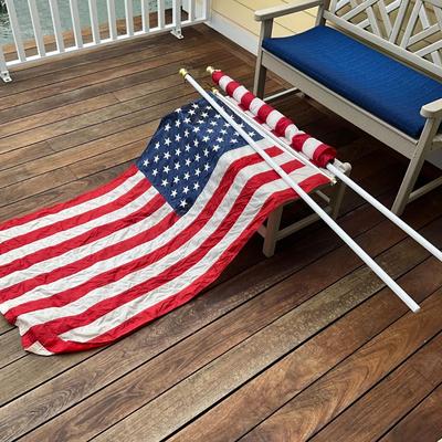 981 Set of Two 5' x 3' Nylon American Flags with 6' Poles