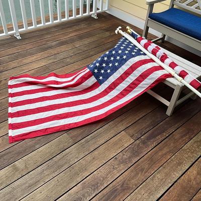 981 Set of Two 5' x 3' Nylon American Flags with 6' Poles
