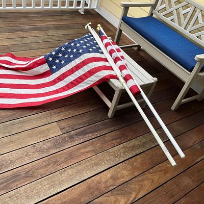 982 Set of Two 5' x 3' Nylon American Flags with 6' Poles