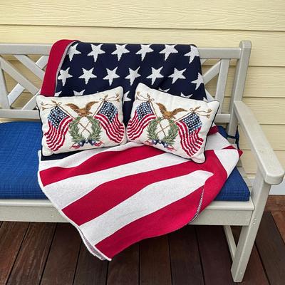985 New American Flag Knit Throw with Two Needlepoint Pillows