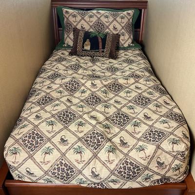 992 Pair of Custom Made Twin Palm Tree And Monkey Print Fitted Comforter