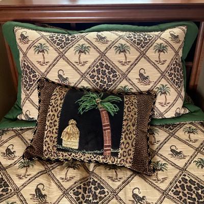 992 Pair of Custom Made Twin Palm Tree And Monkey Print Fitted Comforter