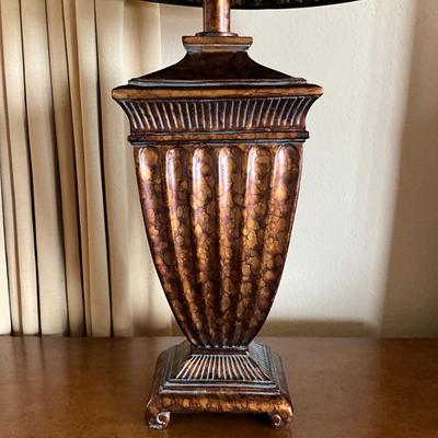 994 Pair of Fluted Urn Shaped Gold Burnt Umber Lamps