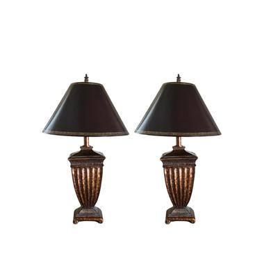 994 Pair of Fluted Urn Shaped Gold Burnt Umber Lamps