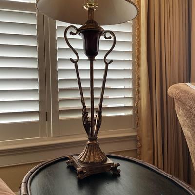 999 Tall Metal Neoclassical Gold and Burgundy Lamp by Excelsior