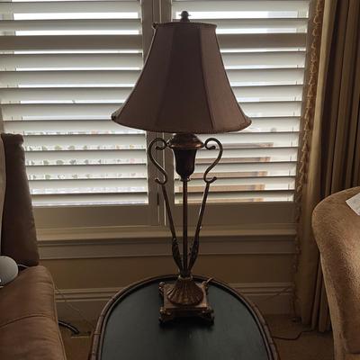 999 Tall Metal Neoclassical Gold and Burgundy Lamp by Excelsior