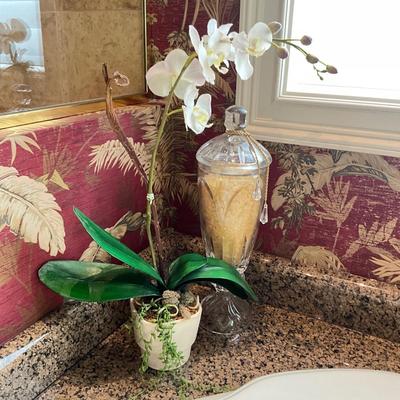 1007 Silk Orchid with Salt Filled Crystal Urn