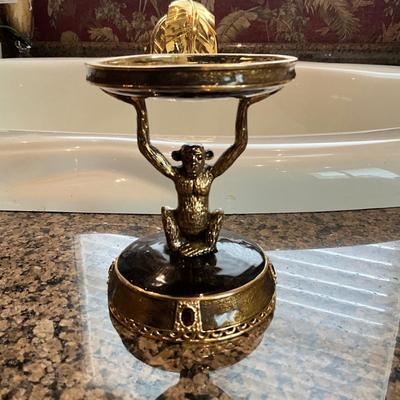 1008 Brass Swivel Vanity Mirror with St. John Enameled Monkey Candle Stand and Candle