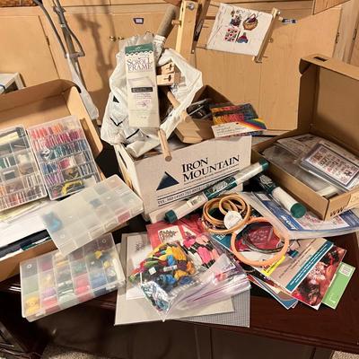 Huge Embroidery Crafting Lot - Thread, Frames, Projects, Books, etc.