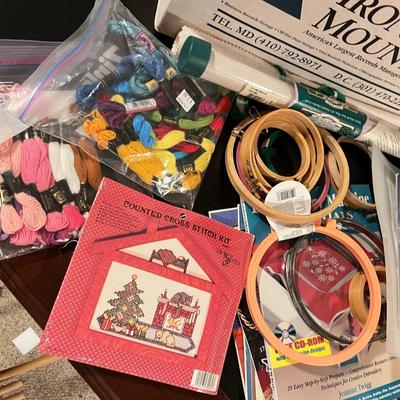 Huge Embroidery Crafting Lot - Thread, Frames, Projects, Books, etc.
