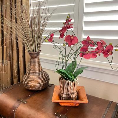 1018 Decorative Silk Orchid with Rattan Grass Vase