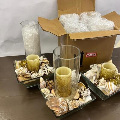 1020 Set of Four Decorative Shell and Sand Vases