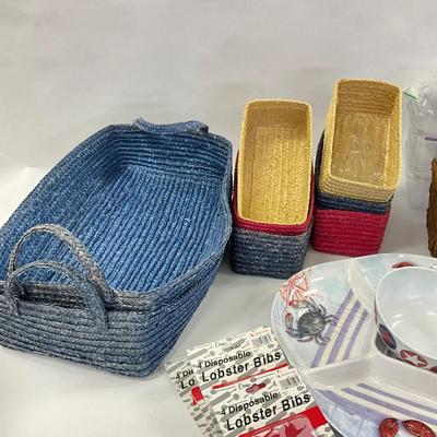 1026 Large Basket and Plastic Utensil Lot