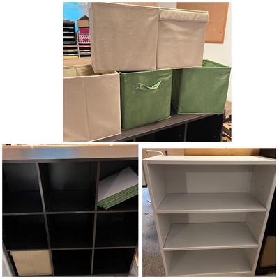 Lot 2 Shelves w. 5 Cloth Storage Cubes