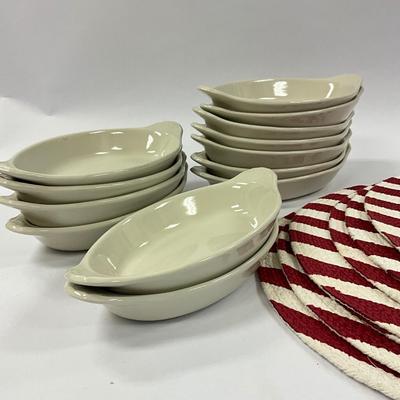 1032 Set of 13 Gratin Hall Ironstone Dishes with Anchor Placemats
