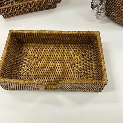1034 Rattan Napkin Holder , Ice Bucket, Two Tier Handle Tray