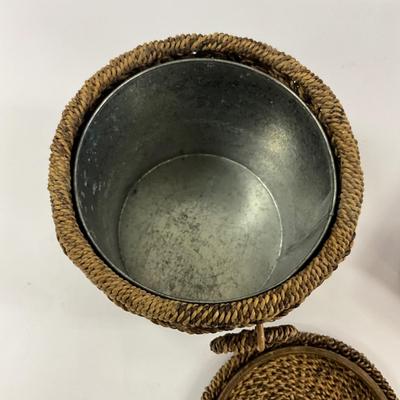 1035 Rattan Ice Bucket, Two Napkin Holders