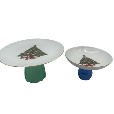 Jamestown China Christmas Plates on Pedestals