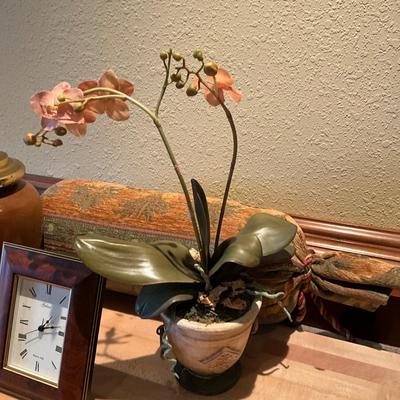 1049 Decorative Urn, Clock , Silk Orchid , decorative pillow