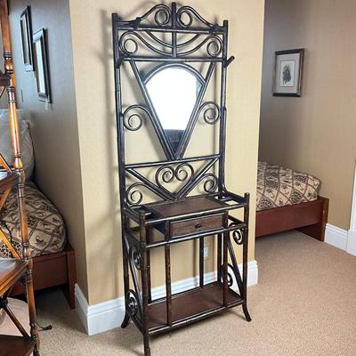 882 Rattan Mirrored Hall Tree