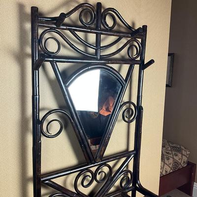 882 Rattan Mirrored Hall Tree