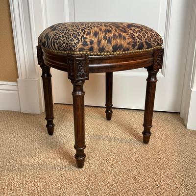 883 Leopard Upholstered Tack Trim Backless Stool