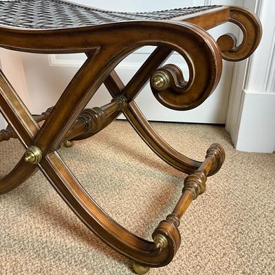 884 Regency Style Vintage Leatherweave Curved X-Base Stool