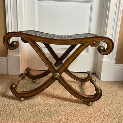 884 Regency Style Vintage Leatherweave Curved X-Base Stool