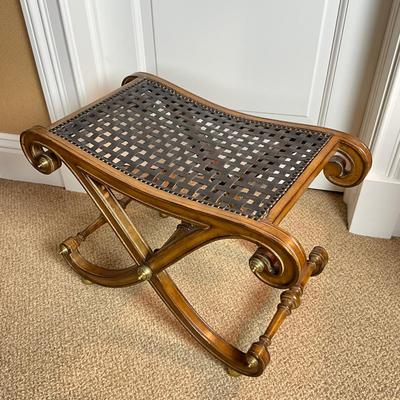 884 Regency Style Vintage Leatherweave Curved X-Base Stool