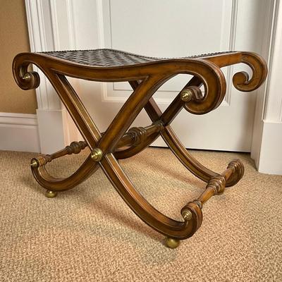 884 Regency Style Vintage Leatherweave Curved X-Base Stool