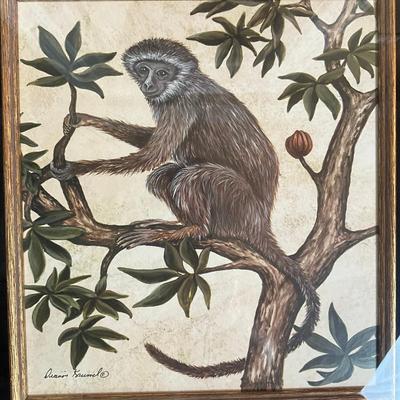 892 Vintage "Monkey In A Tree II" by Dianne Krumel Framed Print