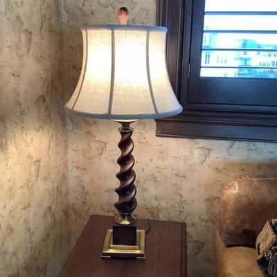 898 Pair of Uttermost Lighting Brass/Wood Twist Lamps
