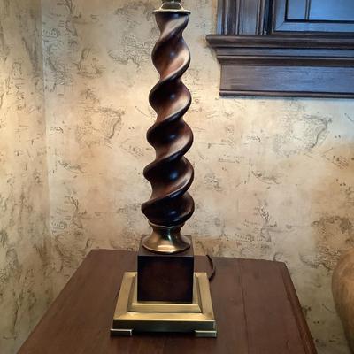 898 Pair of Uttermost Lighting Brass/Wood Twist Lamps
