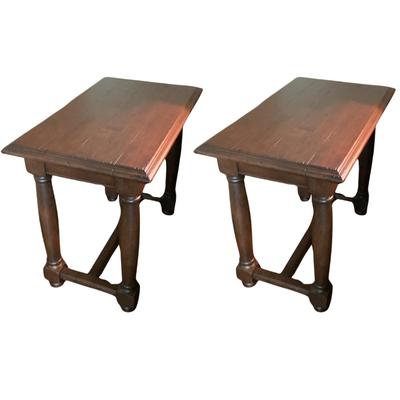 899 Pair of Mahogany Wood Stretcher Base End Tables