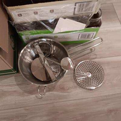 QUART AND PINT CANNING JARS PLUS A FOOD MILL